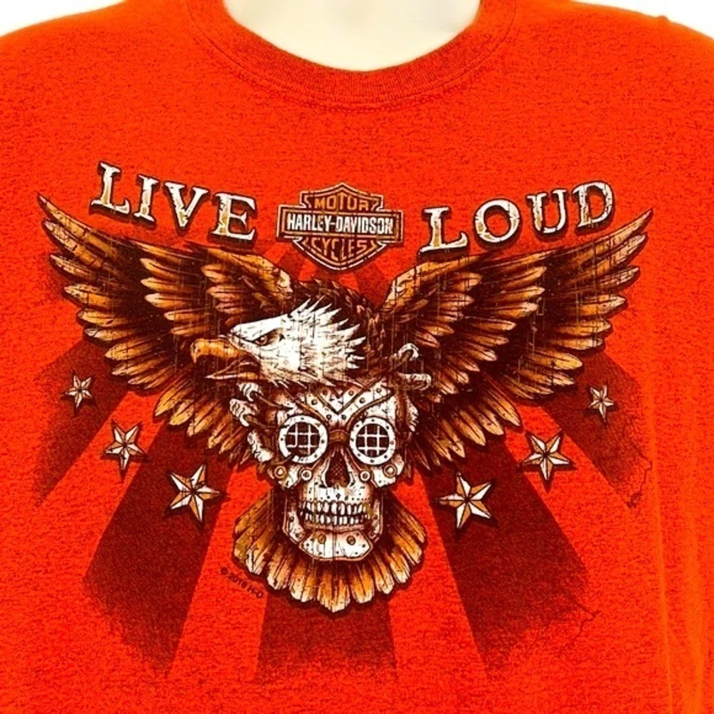 Harley Davidson - 2016 40th Anniversary New Bern NC Bald Eagle Skull T Shirt L